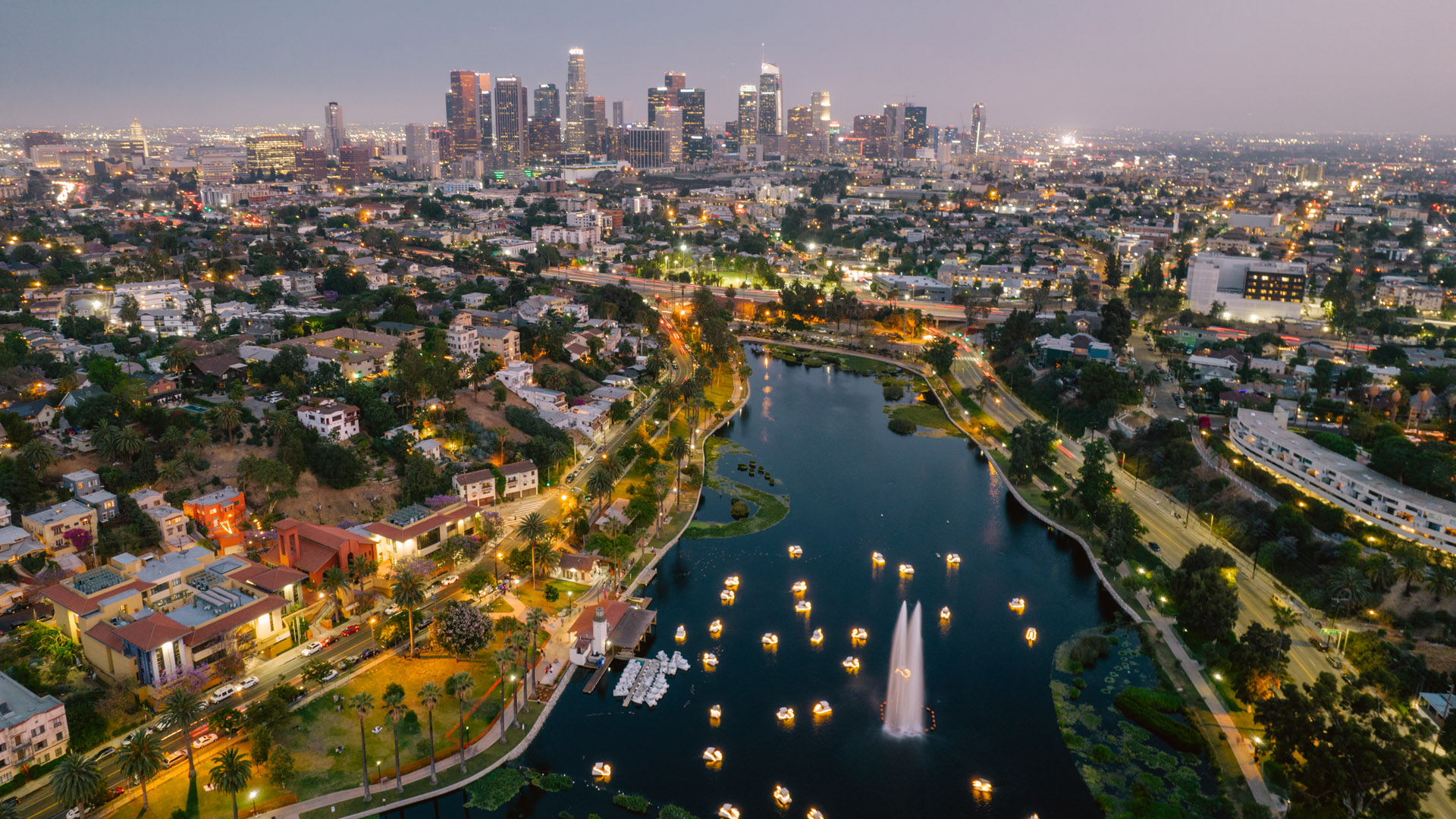 Los Angeles skyline from Echo Park Lake